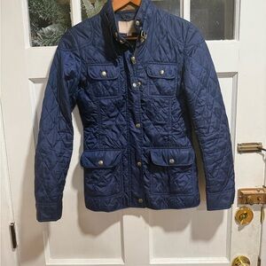 Banana Republic Blue Quilted Jacket with Gold Details